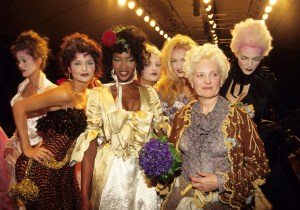 Helena Christensen, Naomi Campbell, Vivienne Westwood and models during Paris Fashion Week in the 1990s.