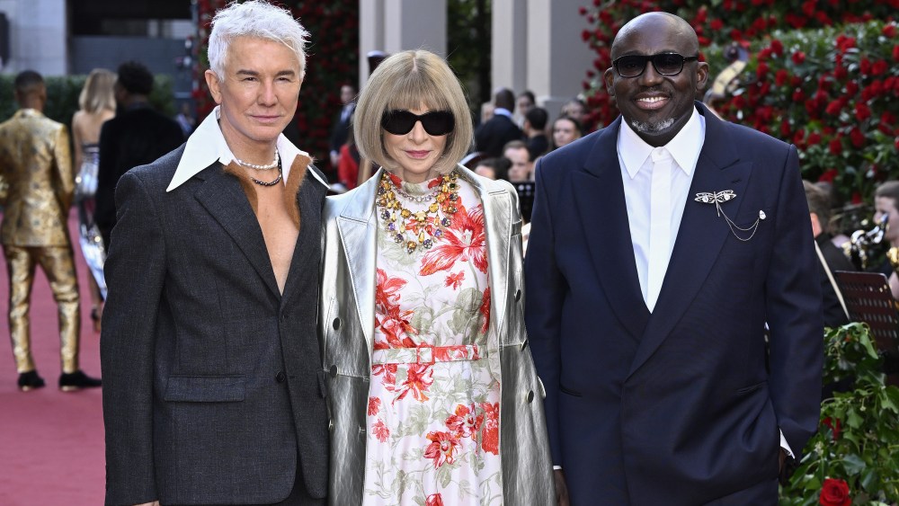 Baz Luhrmann, Anna Wintour and Edward Enninful at the 2023 Vogue World in London.