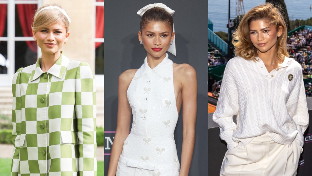 Zendaya during the "Challengers" press tour, Louis Vuitton, tenniscore, Thom Browne, brunello cucinelli