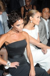 Victoria Beckham and Jennifer Lopez attend the Marc Jacobs Spring RTW 2009 show.