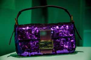 Carrie Bradshaw's 'Baguette' by Fendi goes on view during the "Bags: Inside Out" press view at Victoria and Albert Museum on December 08, 2020 in London, England.