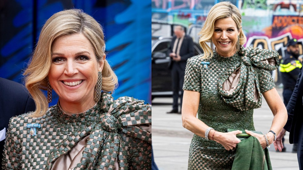 Queen Maxima of The Netherlands visits the exposition of ten Spanish and Dutch mural painters at Straat Museum on April 18, 2024 in Amsterdam, Netherlands.