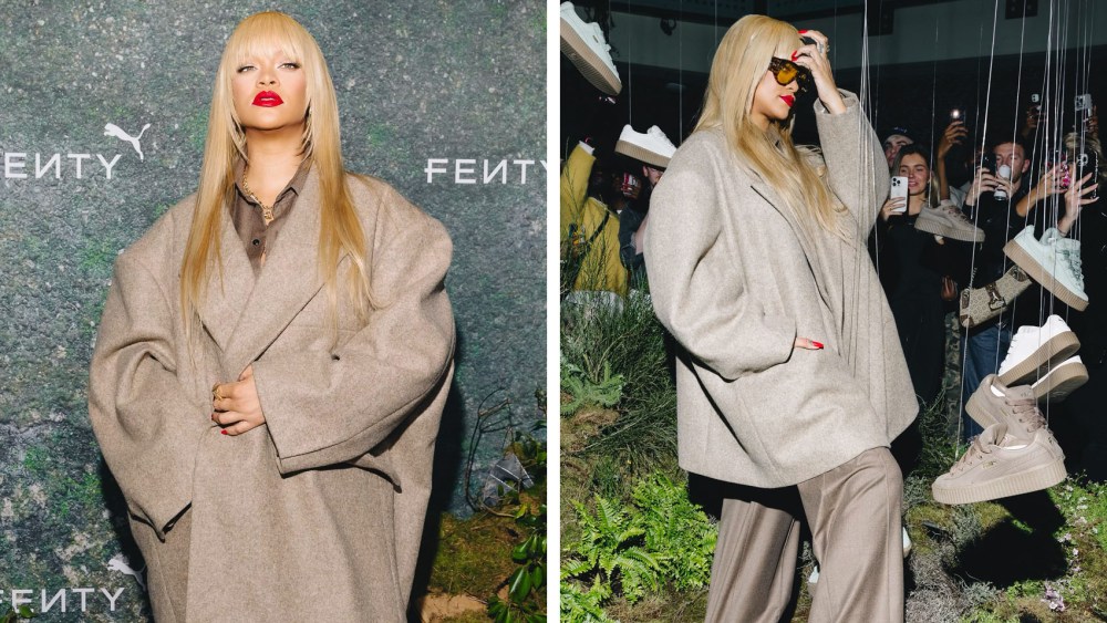 rihanna, fenty x puma creeper phatty earth tone shoes, sneaker release party red carpet, Rihanna