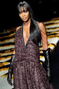 Naomi Campbell on the runway at Roberto Cavalli's fall 2012 show.