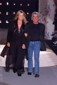 Roberto Cavalli and Eva Maria Düringer on the runway after Cavalli's Spring 2002 show.