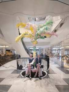 The Thom Browne’s Exclusive Women’s Collection display in Saks.