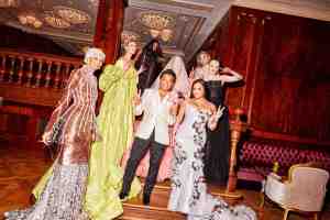 Ugbad Abdi, Maria Sharapova, Simone Ashley, Radhika Jones, Gayle Rankin and Demi Lovato, all in Prabal Gurung, with the designer.