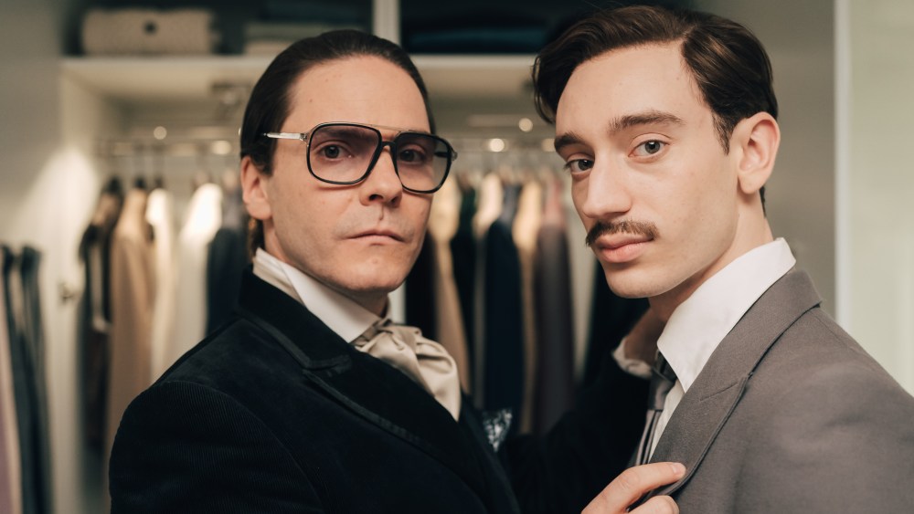 Daniel Brühl as Karl Lagerfeld and Théodore Pellerin as Jacques de Bascher in "Becoming Karl Lagerfeld"