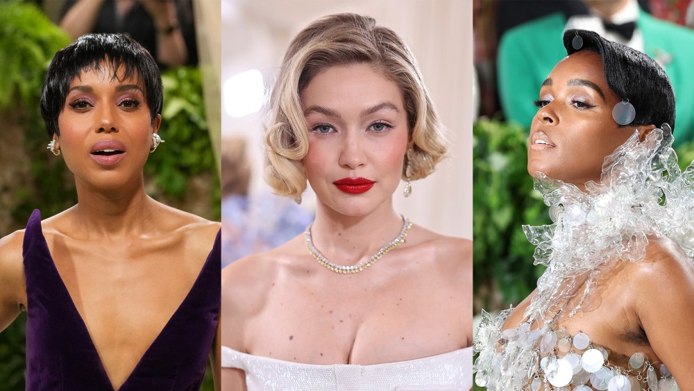 three celebrities wearing statement lipstick on the met gala red carpet