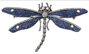 Dena Kemp 18-karat white gold blue sapphire and diamond Dragon Fly Brooch.