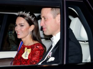 LONDON, UNITED KINGDOM - DECEMBER 06: (EMBARGOED FOR PUBLICATION IN UK NEWSPAPERS UNTIL 24 HOURS AFTER CREATE DATE AND TIME) Catherine, Princess of Wales (wearing the Lotus Flower Tiara) and Prince William, Prince of Wales depart after attending the annual Reception for Members of the Diplomatic Corps at Buckingham Palace on December 6, 2022 in London, England. This year's Reception for the Diplomatic Corp is the first hosted by King Charles III and the first since 2019 following a two year hiatus due to the COIVD-19 pandemic. (Photo by Max Mumby/Indigo/Getty Images)