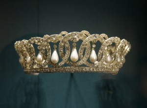 Vladimir Tiara With Pearls Worn By The Queen Taken During The Press View Of Buckingham Palace State Rooms Summer Opening, Buckingham Palace, London. (Photo by John Phillips/UK Press via Getty Images)