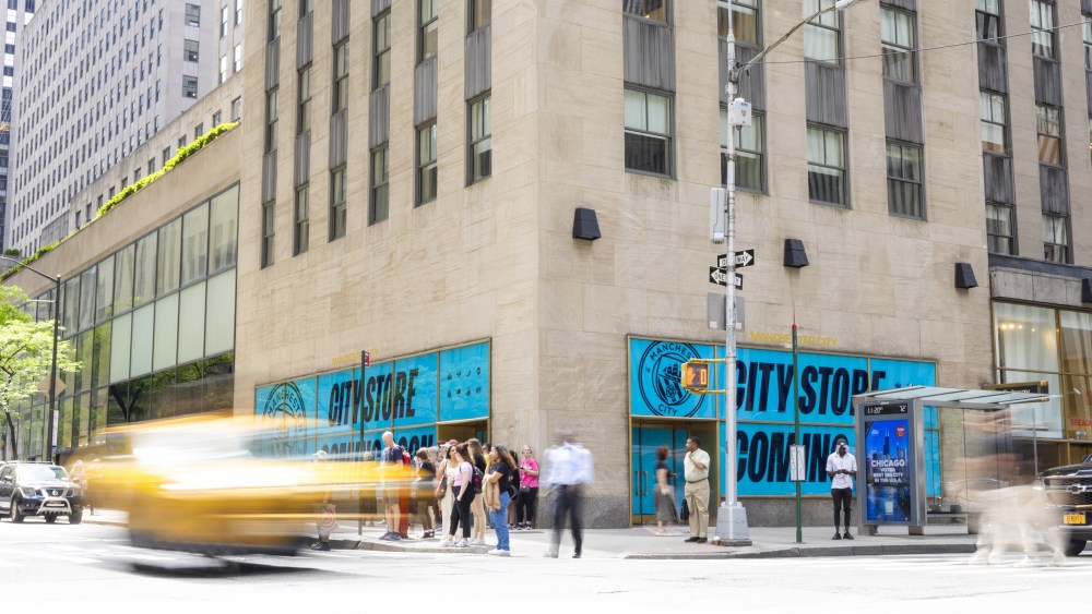 The Manchester City store is located on the corner of 49th Street and Sixth Avenue.