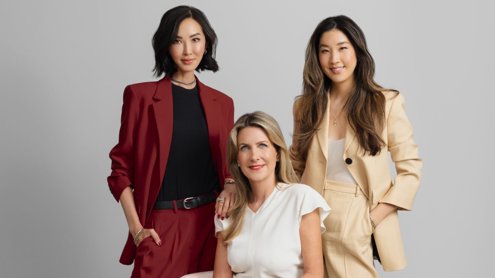 Phlur founder Chriselle Lim alongside the fragrance brand's new CEO Elizabeth Ashmun (middle) and CMO Linette Kim (right).
