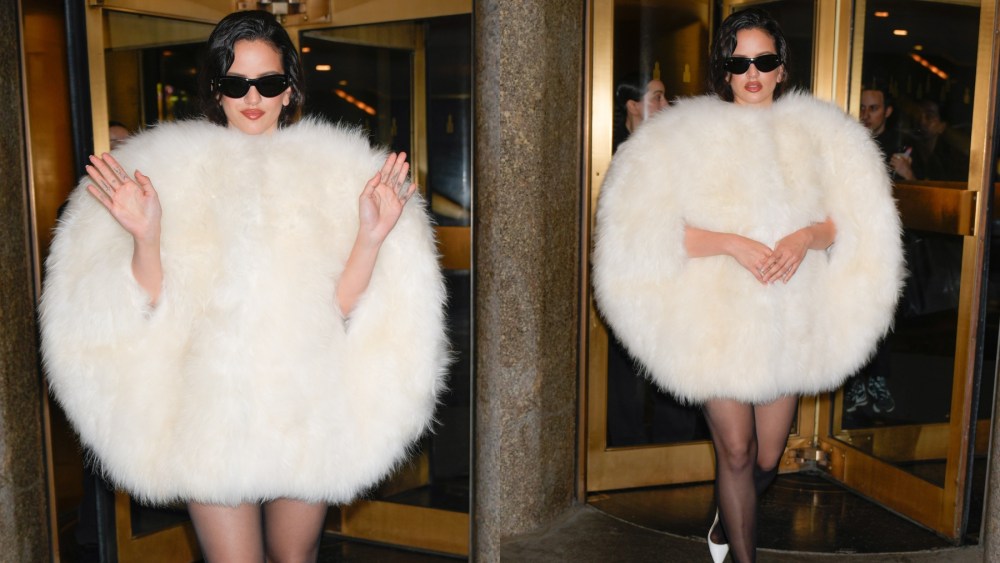 Rosalía departs "The Tonight Show" on May 3 in New York, Celine, faux fur coat, Gentle Monster, Jennie
