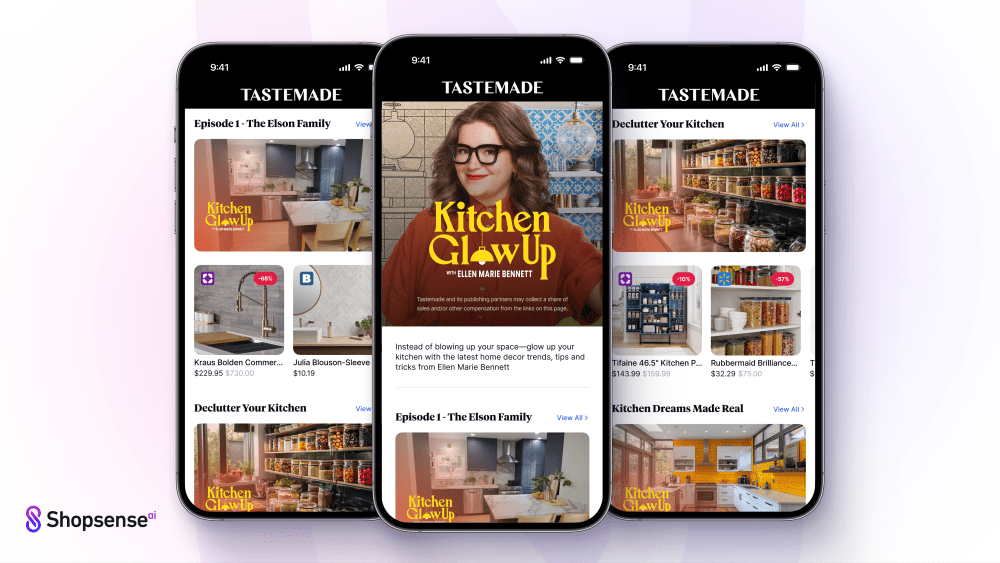 Tastemade's online store with the host and products from its shoppable Kitchen Glow Up show.