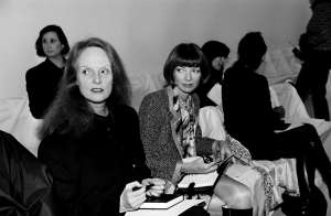 Anna Wintour  and guests attend Calvin Klein's Spring 1997 ready-to-wear show at the Dia Center for the Arts in New York City on November 1, 1996.