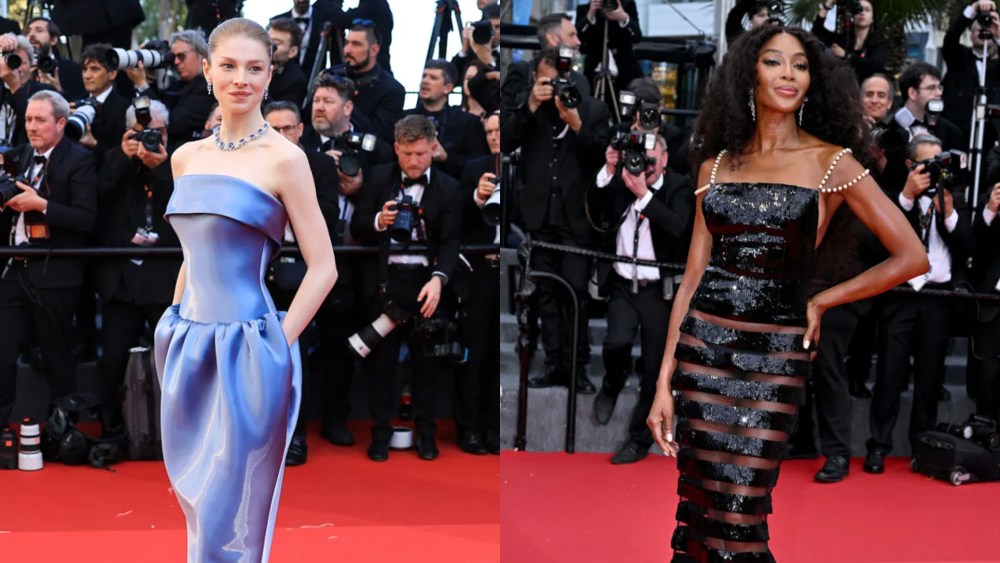 best dressed cannes red carpet looks, Hunter Schafer and Naomi Campbell at the 77th Cannes Film Festival held at the Palais des Festivals on May 15, 2024, in Cannes, France.