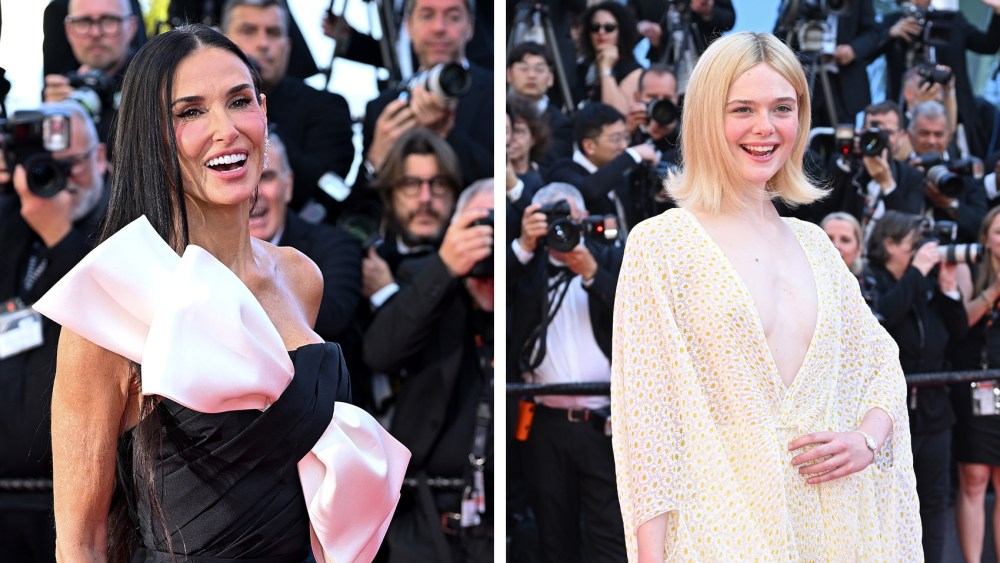 CANNES, FRANCE - MAY 25: Demi Moore attends the Red Carpet of the closing ceremony at the 77th annual Cannes Film Festival at Palais des Festivals on May 25, 2024 in Cannes, France. (Photo by Kristy Sparow/Getty Images), elle fanning