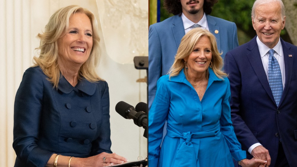 Jill Biden wore a vibrant Carolina Herrera dress to celebrate Cinco de Mayo and a navy coat dress for the National World War I Memorial ceremony.