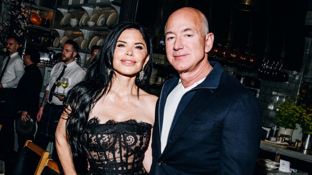 Lauren Sanchez and Jeff Bezos at the Monse Maison Pre-Met Cocktail Celebration held at La Mercerie on May 5, 2024 in New York.