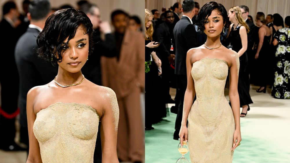 tyla, met gala, sand dress, balmain