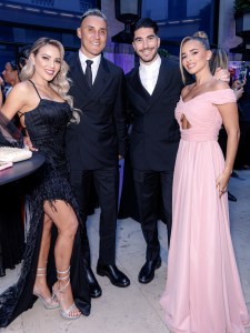 Amanda Pacheco, Keylor Navas and Carlos Soler Barragán at the Paris for Good charity fundraiser held at the Place Vendôme on May 16, 2024 in Paris, France.