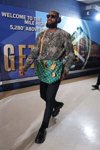 LeBron James #6 of the Los Angeles Lakers arrives to the arena before the game against the Denver Nuggets on October 24, 2023 at the Ball Arena in Denver, Colorado.