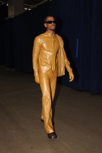 Shai Gilgeous-Alexander #2 of the Oklahoma City Thunder arrives to the arena before the game against the Dallas Mavericks during Round 2 Game 1 of the 2024 NBA Playoffs on May 7, 2024 at Paycom Arena in Oklahoma City, Oklahoma.