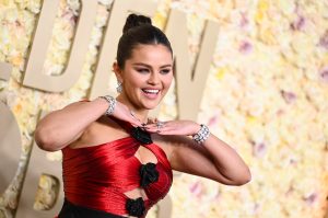 Selena Gomez in Bulgari at the 81st Golden Globe Awards held at the Beverly Hilton Hotel on January 7, 2024 in Beverly Hills, California.