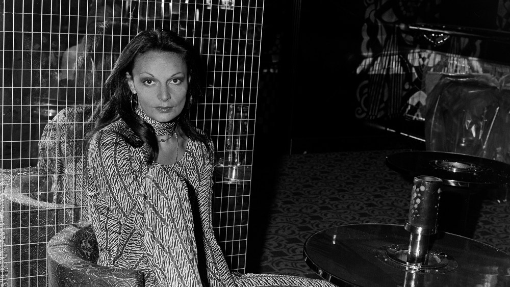 Diane von Fürstenberg in the 1970s, wrap dress.