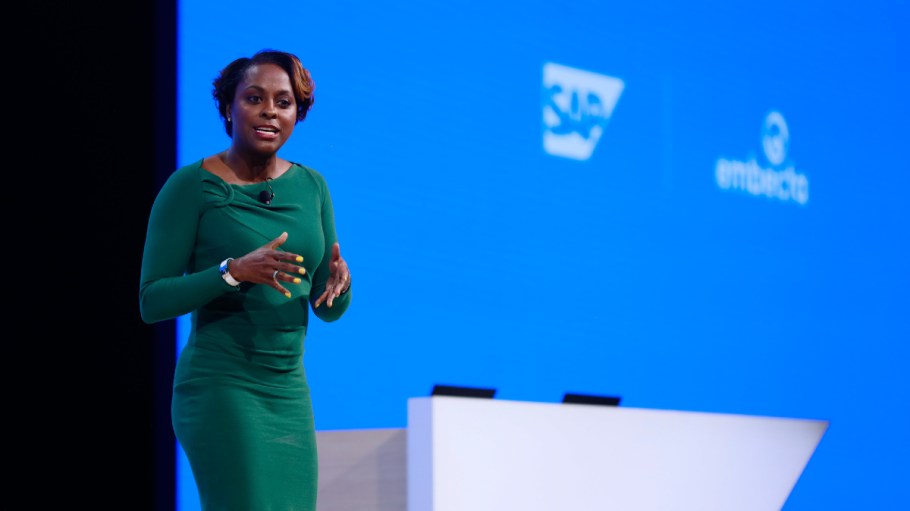 Etosha Thurman, chief marketing and solutions officer for SAP's Intelligent Spend and Business Network, gives a keynote address at SAP Sapphire in Orlando, Fla.