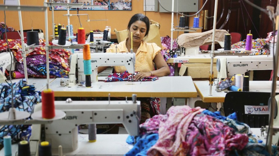 A garment worker at a factory in Vavuniya, Sri Lanka.