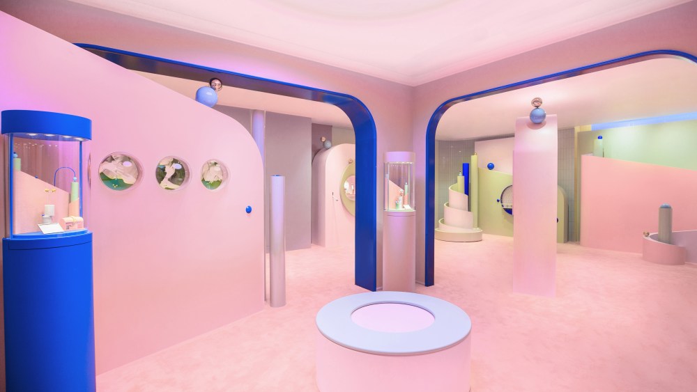 A display area inside Van Cleef & Arpels' pop-up event on Yuyuan Road, Shanghai.