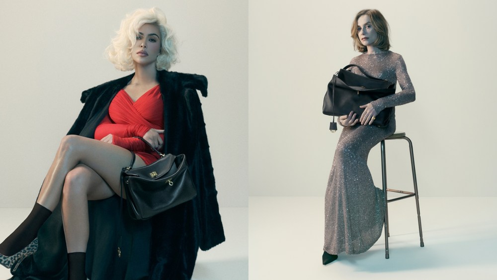 Kim Kardashian with blond hair and Isabelle Huppert in Balenciaga's Characters campaign, Rodeo bag, ready-to-wear
