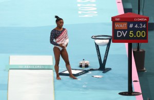 Simone Biles of Team United States prepares to compete on the vault during the Artistic Gymnastics Women's Team Final on day four of the Olympic Games Paris 2024 at Bercy Arena on July 30, 2024 in Paris, France.