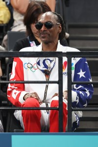 PARIS, FRANCE - JULY 28: Snoop Dogg attends the Artistic Gymnastics Women's Qualification on day two of the Olympic Games Paris 2024 at Bercy Arena on July 28, 2024 in Paris, France. (Photo by Jamie Squire/Getty Images)
