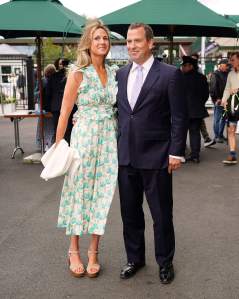 Peter Phillips and Harriet Sperling arrive on day ten of the 2024 Wimbledon Championships at the All England Lawn Tennis and Croquet Club, London. Picture date: Wednesday July 10, 2024.
