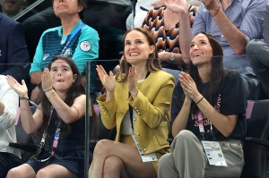 PARIS, FRANCE - JULY 30: Natalie Portman is seen during the Artistic Gymnastics Women's Team Final on day four of the Olympic Games Paris 2024 at Bercy Arena on July 30, 2024 in Paris, France. (Photo by Pascal Le Segretain/Getty Images)