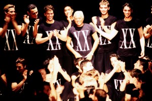 Giorgio Armani at the Emporio Armani Men's Spring 1995 Ready to Wear.