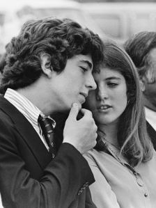 John F Kennedy Jr (1960 - 1999) and Caroline Kennedy talk together during the ground-breaking ceremony for the John F Kennedy Library  at the University of Massachusetts, BostonÕs Harbor Campus, Boston, Massachusetts, June 12, 1977.