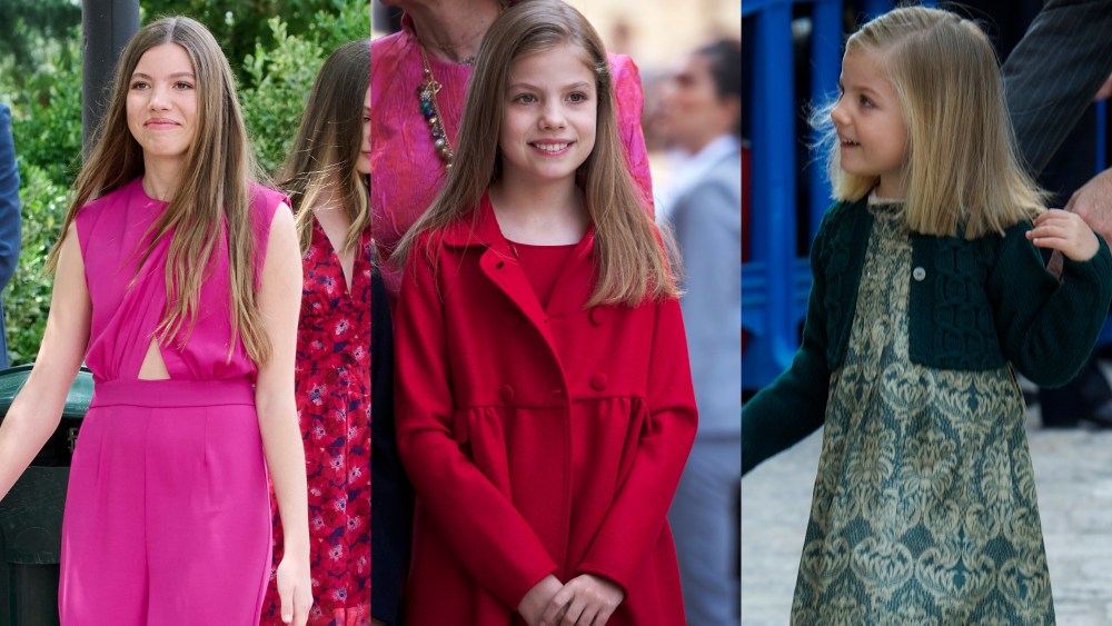 Princess Infanta Sofía fashion, outfits and style through the yeras in 2023 (L), 2017 (C) and 2012 (R).
