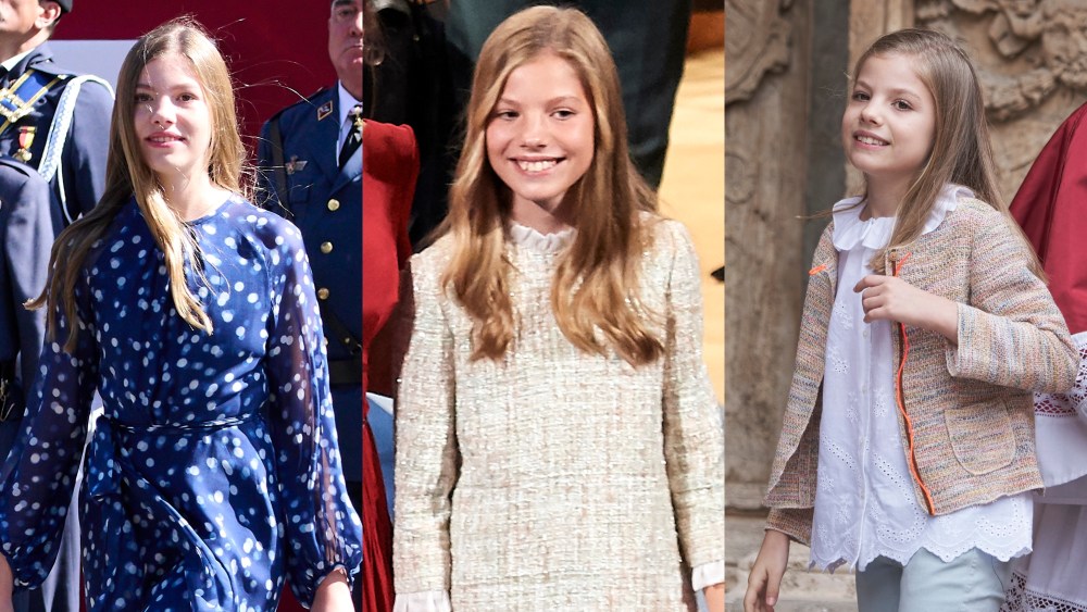 Princess Sofia of Spain in 2022 (L), 2019 (C) and 2016 (R).