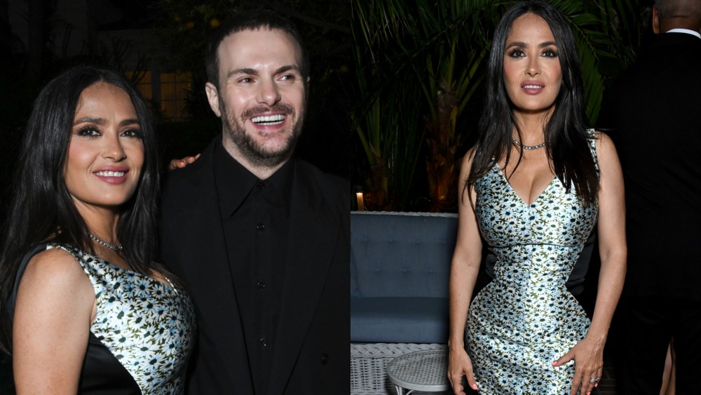 Salma Hayek and Sabato De Sarno at the Gucci and Miley Cyrus Event to Celebrate Summer at Chateau Marmont on July 18, 2024 in Los Angeles.