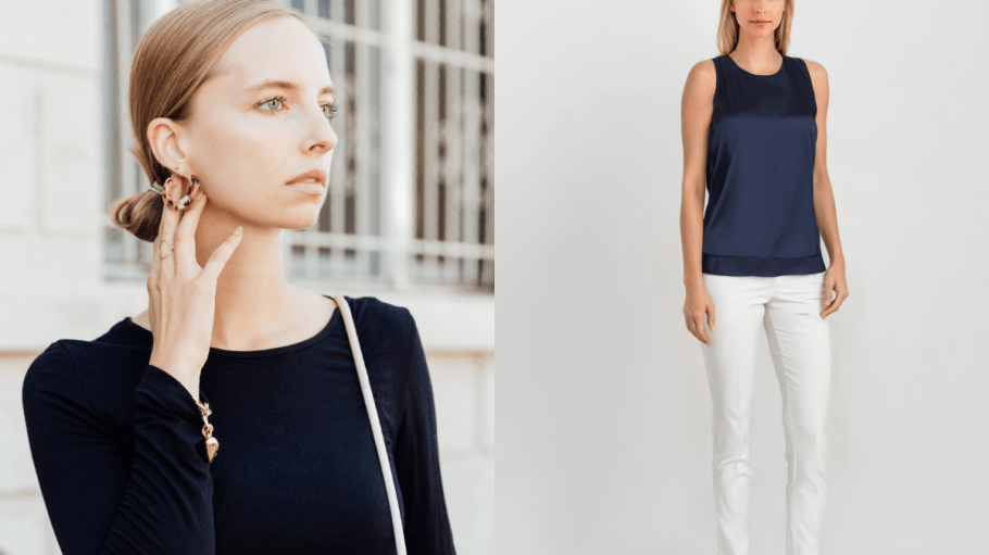 AI.Fashion uses real photos (at left) of models like Tisha Jacobson to create images of their digital likenesses with generative AI (at right).