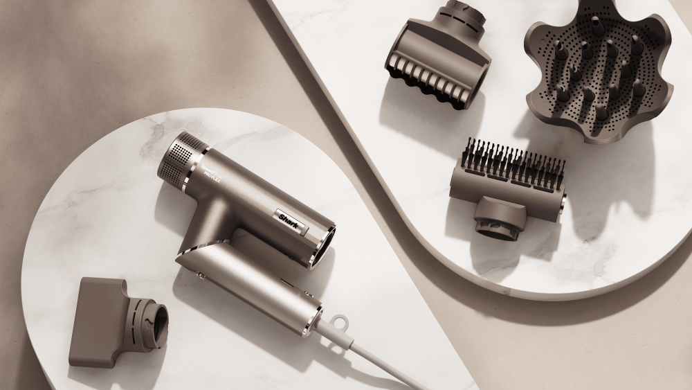 Shark Beauty's new SpeedStyle Pro Flex — a foldable hair dryer with four attachments, retailing for $229.