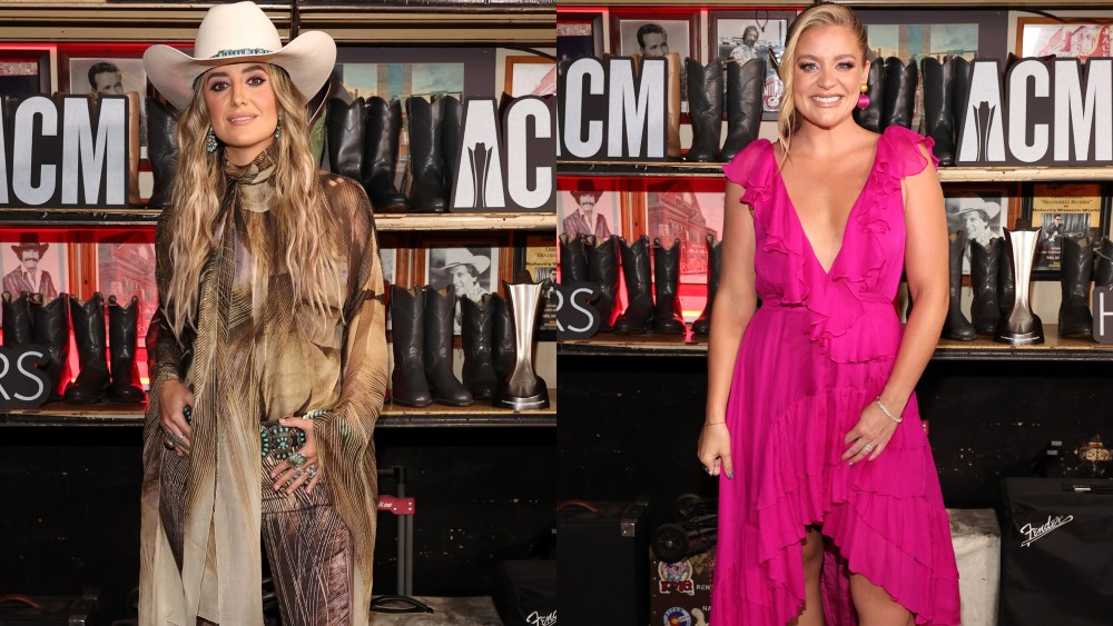Lainey Wilson in Roberto Cavalli, Lauren Alaina in Azeeza at the ACM honors on Aug. 21 in Nashville.