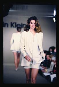 supermodel cindy crawford fashion style and outfits, Cindy Crawford on the runway at Calvin Klein RTW Spring 1991 show.