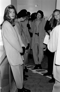 Cindy Crawford backstage at the Calvin Klein Fall 1992 show.