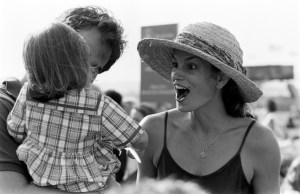 Cindy Crawford  and guests attend Family Day, benefitting the Hole in the Wall Gang, during the Polo Hamptons match at Bridgehampton Polo Club in the Bridgehampton neighborhood of Long Island, New York, on August 4, 1997.